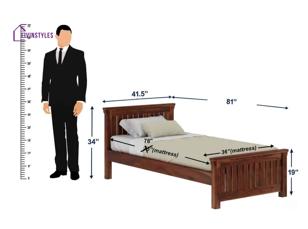 Azucena Solid Sheesham Wood Single Bed Without Storage (Natural Finish) Bed