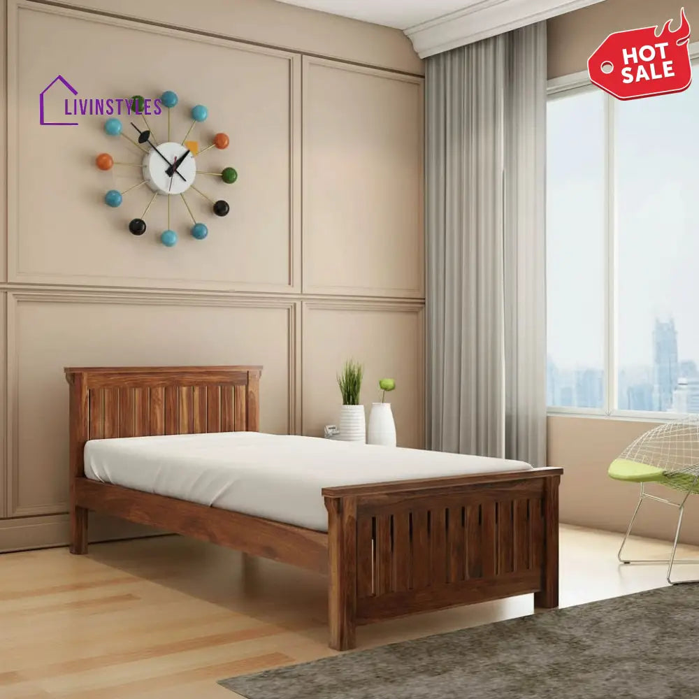 Azucena Solid Sheesham Wood Single Bed Without Storage (Natural Finish) Bed
