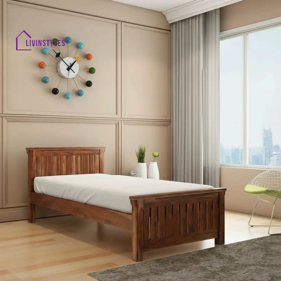 Azucena Solid Sheesham Wood Single Bed Without Storage (Natural Finish) Bed