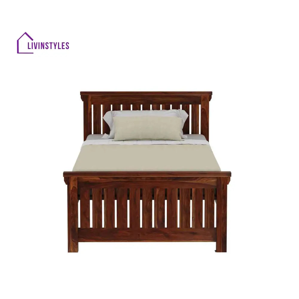 Azucena Solid Sheesham Wood Single Bed Without Storage (Natural Finish) Bed