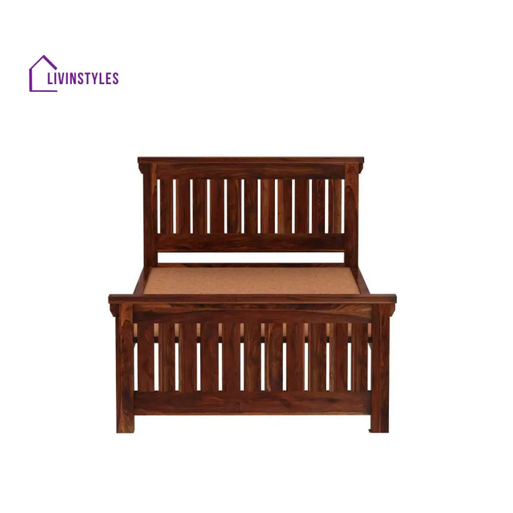 Azucena Solid Sheesham Wood Single Bed Without Storage (Natural Finish) Bed