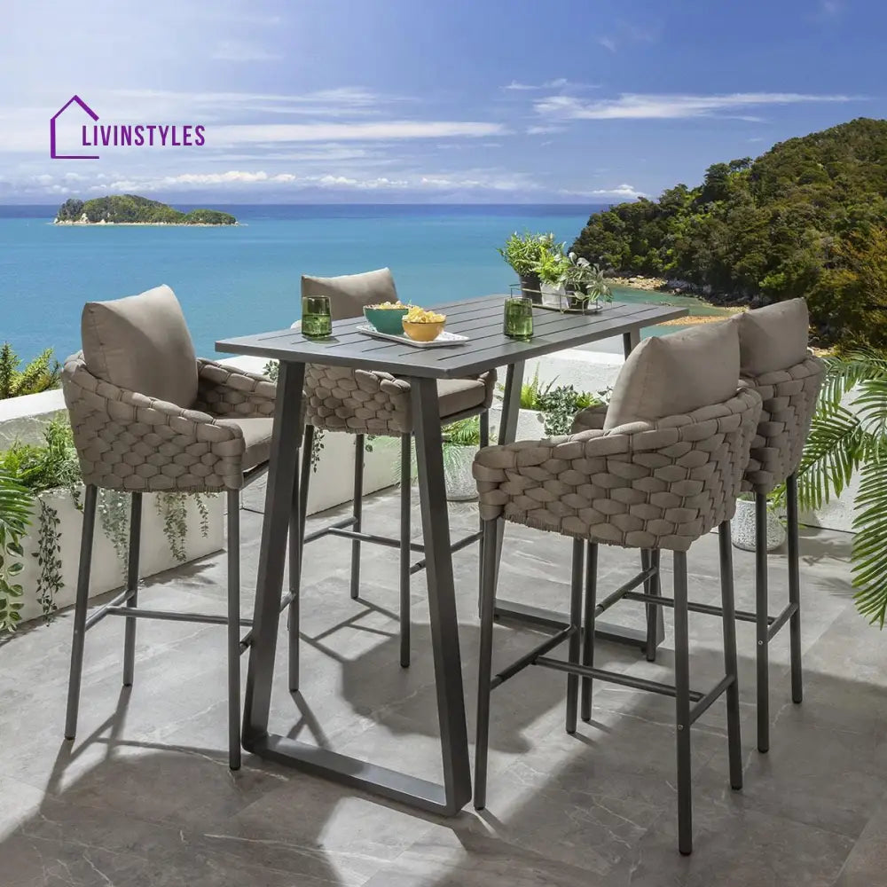 Azura Outdoor Patio Bar Set 4 Chairs and 1 Table Set (Beige) Braided & Rope - Bar Sets
