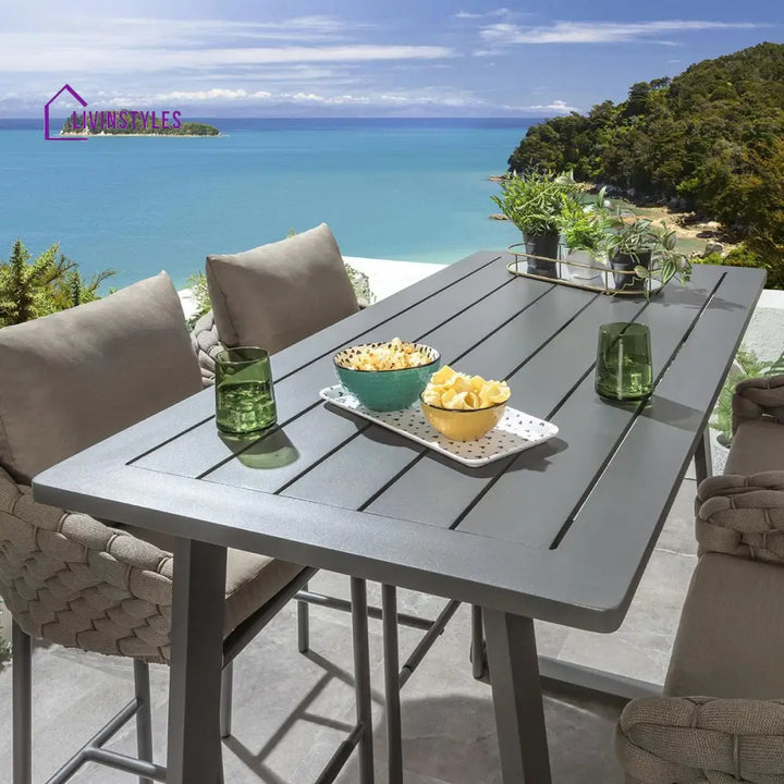 Azura Outdoor Patio Bar Set 4 Chairs and 1 Table Set (Beige) Braided & Rope - Bar Sets