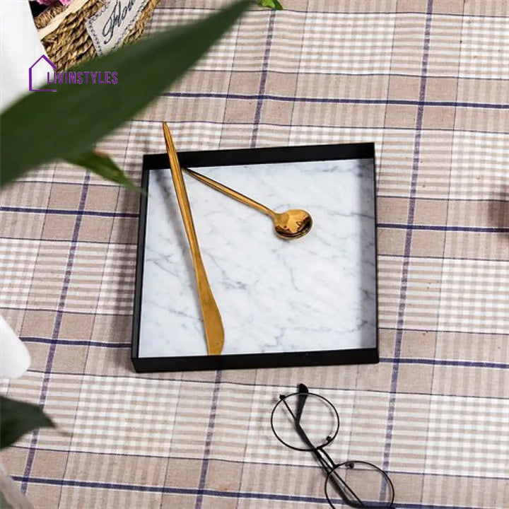 Azura Square White Marble Tray Decorative Trays