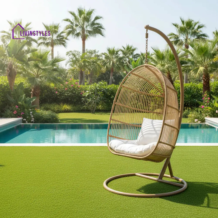 Azzolino Single Seater Hanging Swing With Stand For Balcony Garden Swing (Honey) - Swings