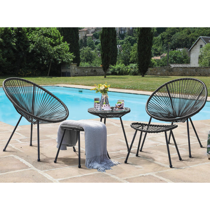 Lung Outdoor Patio Seating Set 2 Chairs and 1 Table Set (Black)