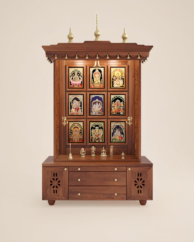 Daria Large Wooden Pooja Mandir for Home | Handcrafted Home Temple