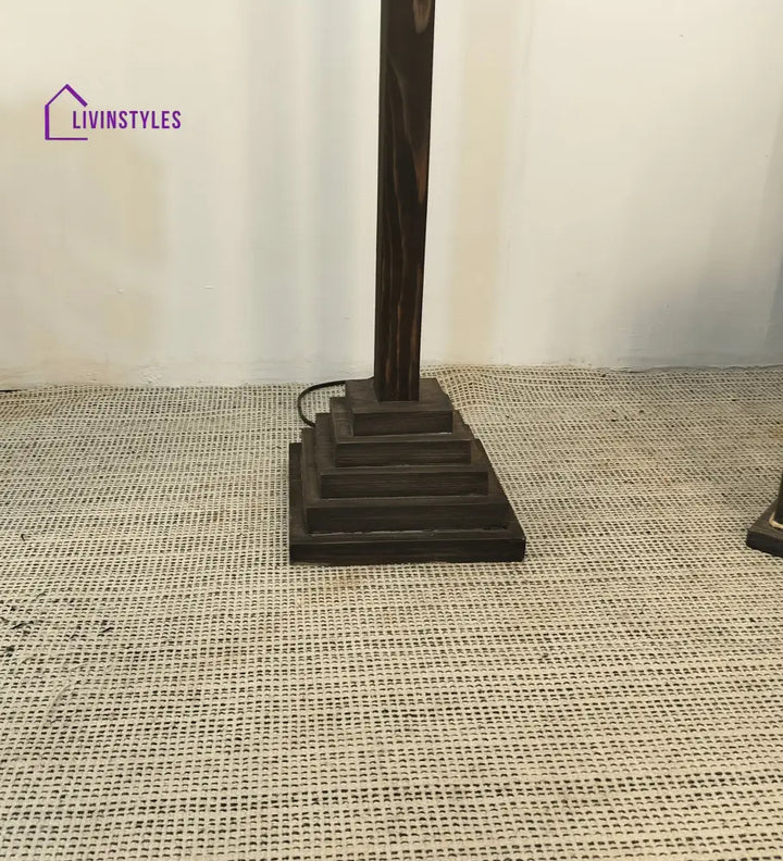 Babel Wooden Floor Lamp With Brown Base And Beige Fabric Lampshade Lamps
