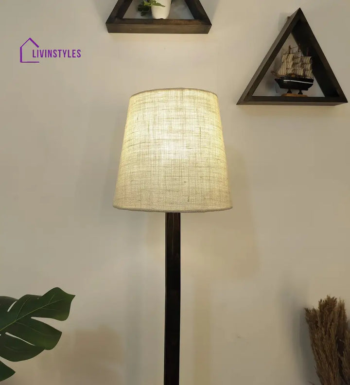 Babel Wooden Floor Lamp With Brown Base And Beige Fabric Lampshade Lamps