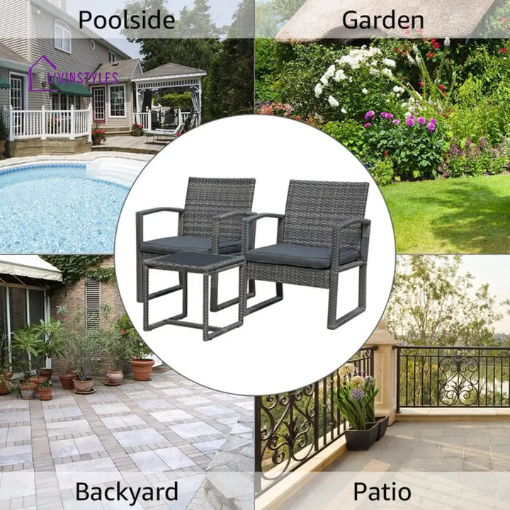Babun Outdoor Patio Seating Set 2 Chairs and 1 Table Set (Grey) - Coffee Table Sets