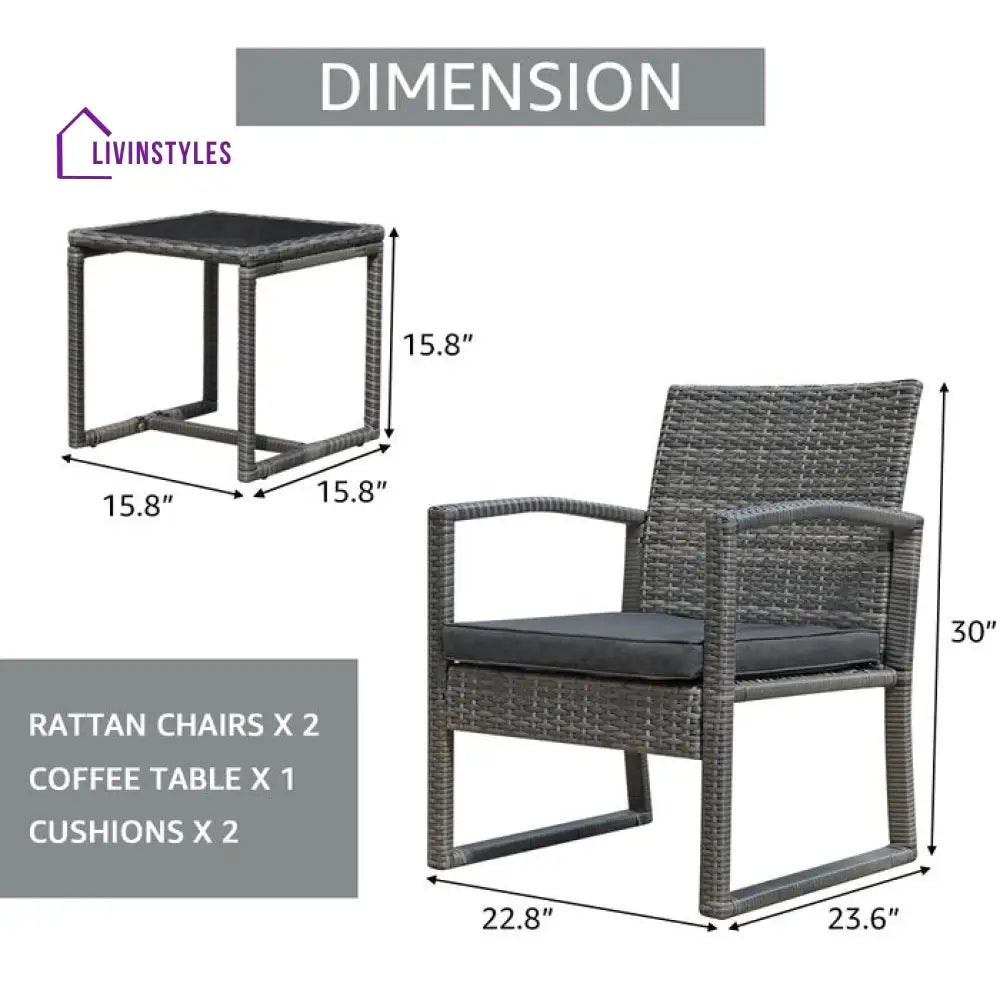 Babun Outdoor Patio Seating Set 2 Chairs and 1 Table Set (Grey) - Coffee Table Sets