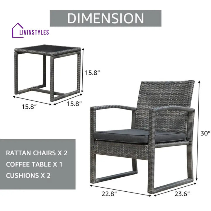 Babun Outdoor Patio Seating Set 2 Chairs and 1 Table Set (Grey) - Coffee Table Sets