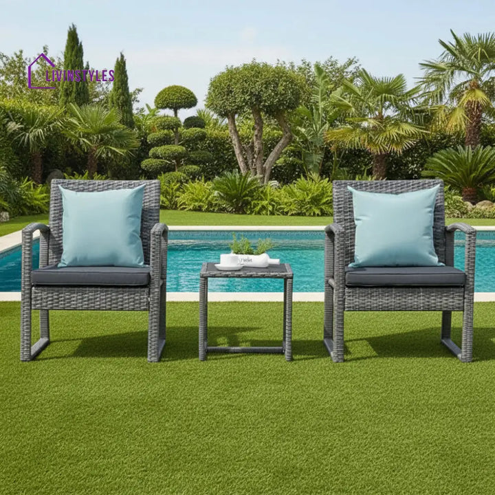 Babun Outdoor Patio Seating Set 2 Chairs and 1 Table Set (Grey) - Coffee Table Sets