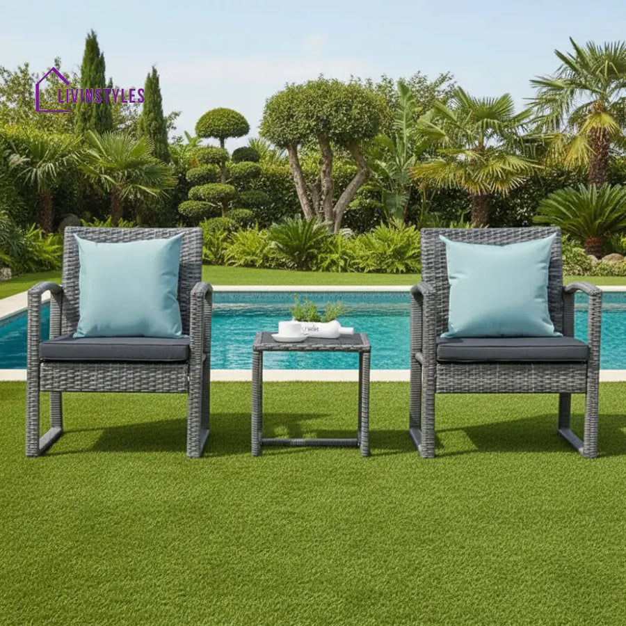 Babun Outdoor Patio Seating Set 2 Chairs and 1 Table Set (Grey) - Coffee Table Sets
