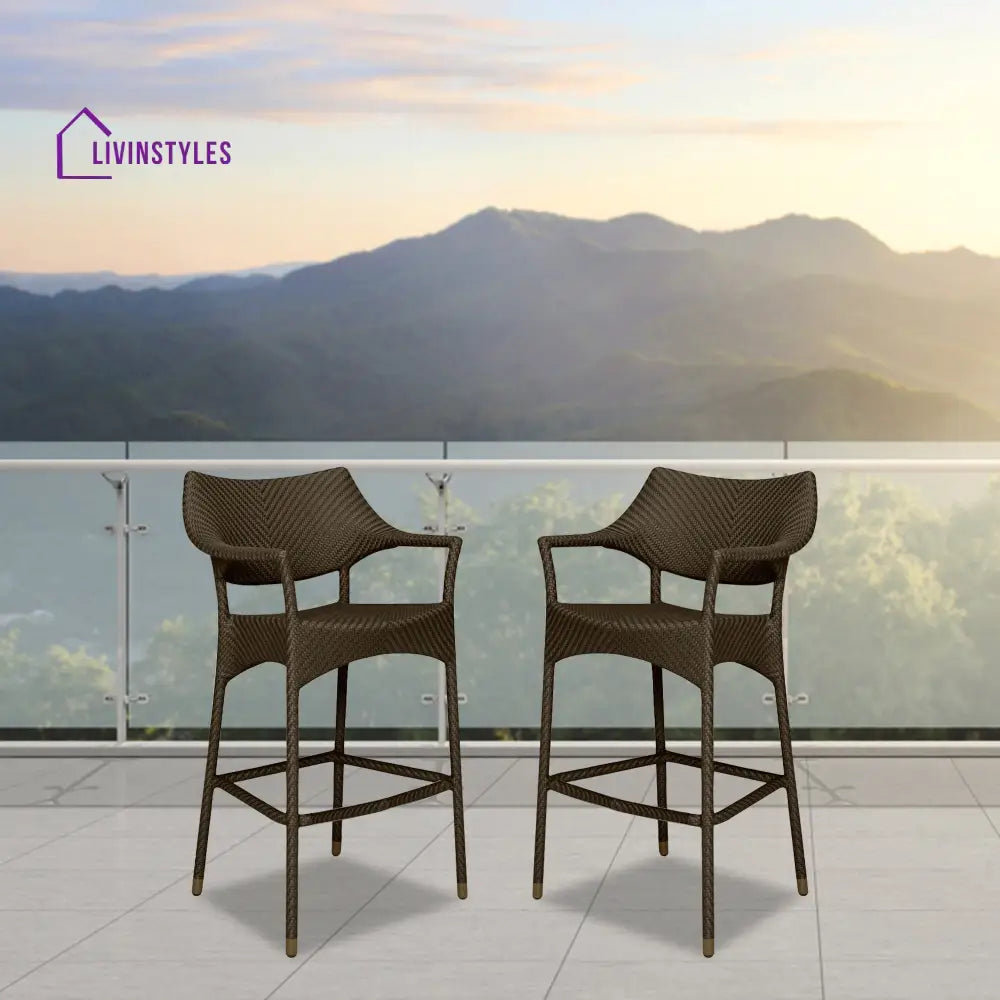 Baier Outdoor Patio Bar Chair 2 Chairs For Balcony (Dark Brown) - Bar Sets