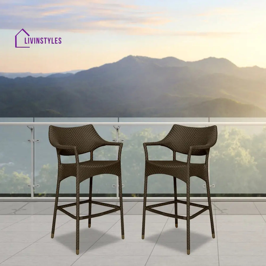 Baier Outdoor Patio Bar Chair 2 Chairs For Balcony (Dark Brown) - Bar Sets
