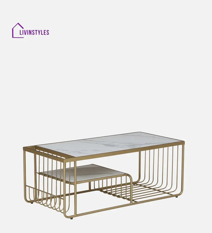 Balaji Metal Coffee Table With Marble Top