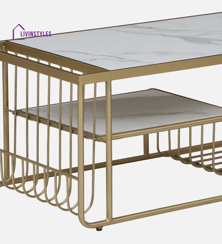 Balaji Metal Coffee Table With Marble Top