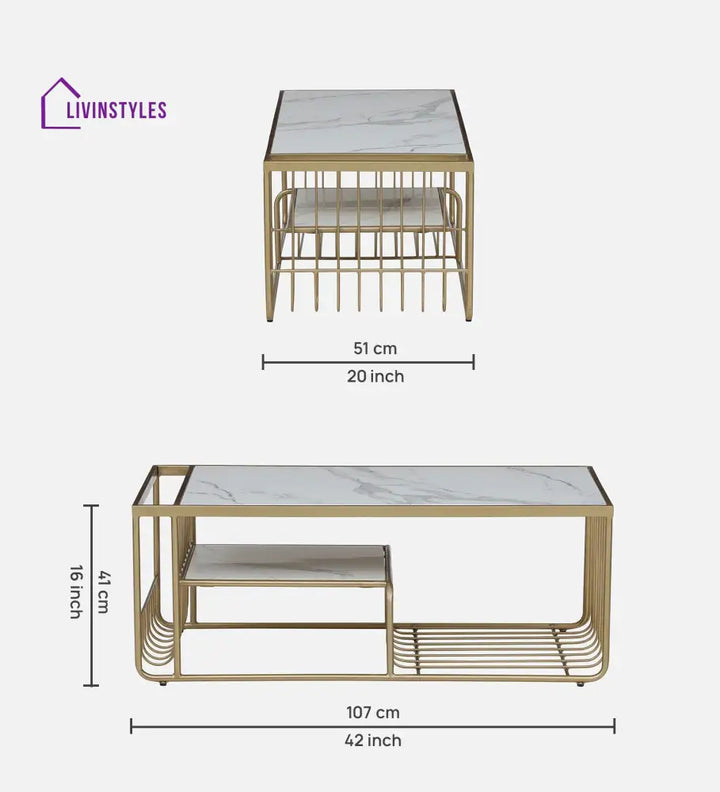 Balaji Metal Coffee Table With Marble Top