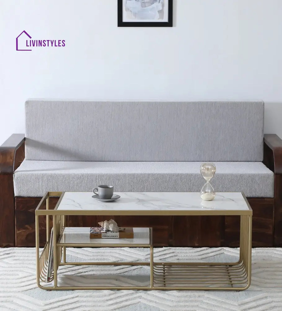 Balaji Metal Coffee Table With Marble Top