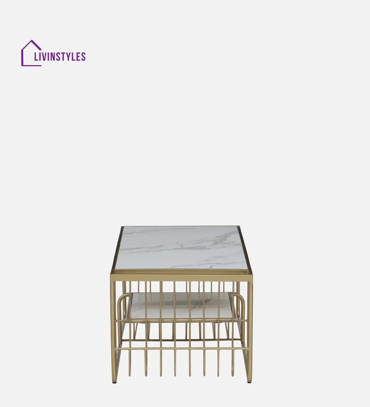 Balaji Metal Coffee Table With Marble Top
