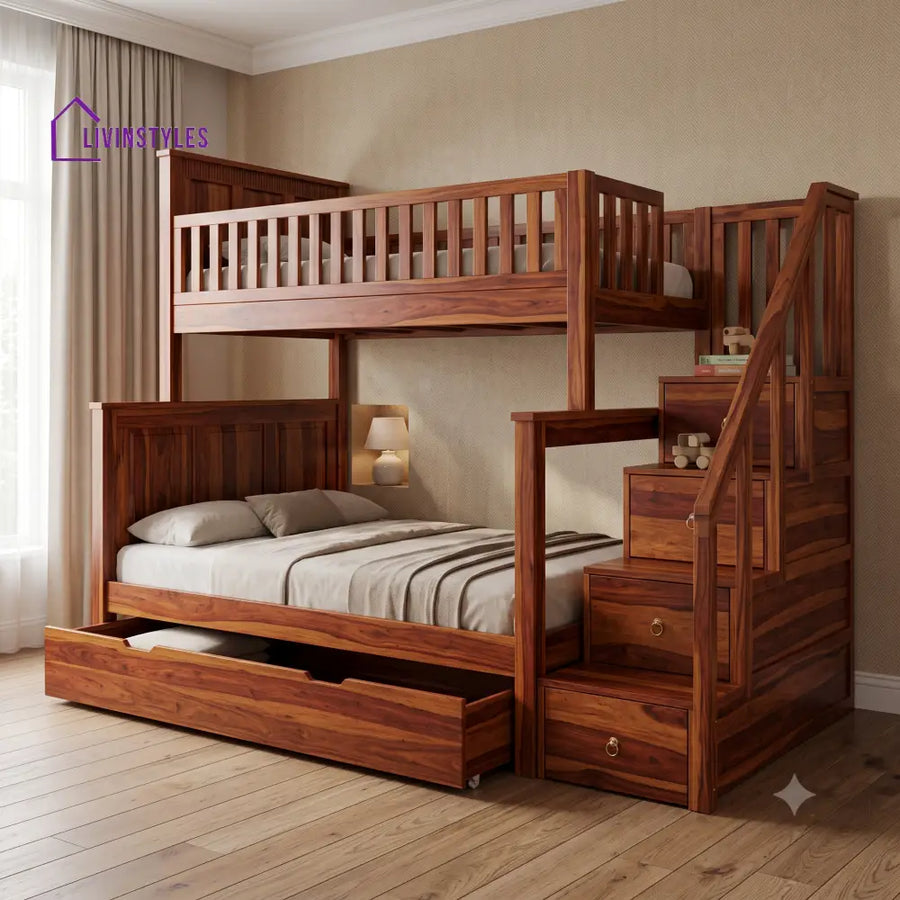 Balaji Sheesham Wood Bunk Bed With Storage | Kids Bed
