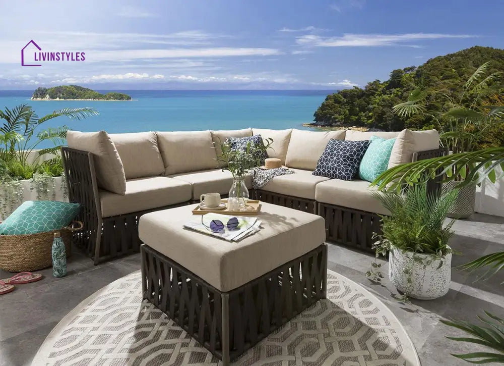 Balan Outdoor Sofa Set 5 Seater and 1 Ottoman Set (Brown) - Sofa Sets
