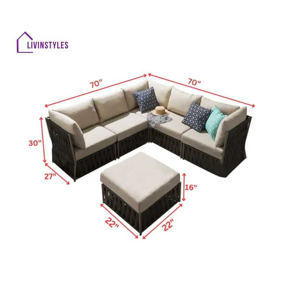 Balan Outdoor Sofa Set 5 Seater and 1 Ottoman Set (Brown) - Sofa Sets