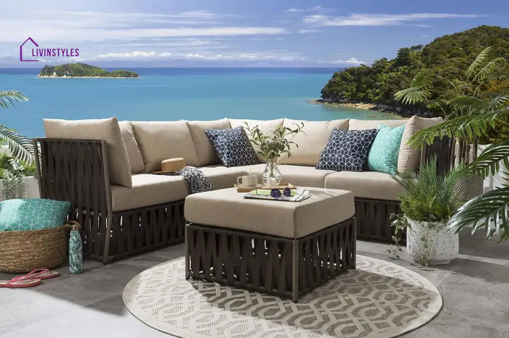 Balan Outdoor Sofa Set 5 Seater and 1 Ottoman Set (Brown) - Sofa Sets