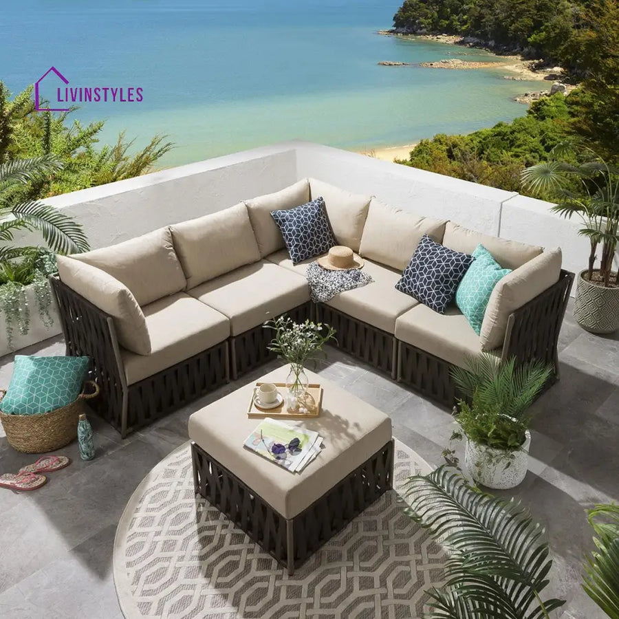 Balan Outdoor Sofa Set 5 Seater and 1 Ottoman Set (Brown) - Sofa Sets