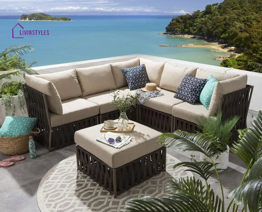 Balan Outdoor Sofa Set 5 Seater and 1 Ottoman Set (Brown) - Sofa Sets