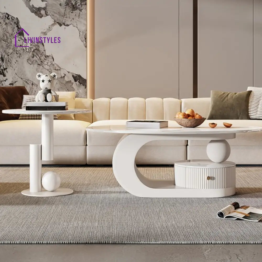 Bali Coffee Table | Stainless Steel and MDF | Composite Ceramic Marble | Oval Shaped