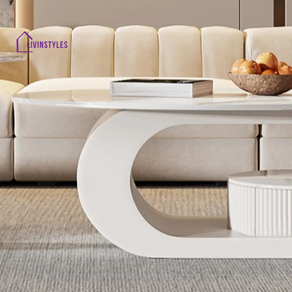 Bali Coffee Table | Stainless Steel and MDF | Composite Ceramic Marble | Oval Shaped