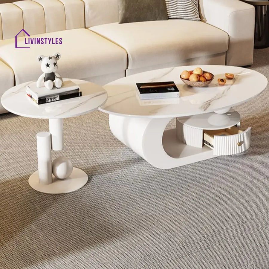 Bali Coffee Table | Stainless Steel and MDF | Composite Ceramic Marble | Oval Shaped