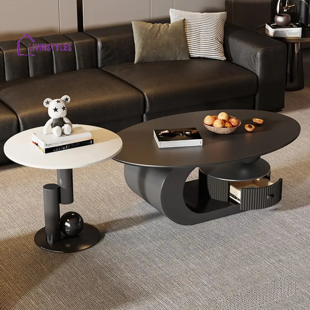 Bali Coffee Table | Stainless Steel and MDF | Composite Ceramic Marble | Oval Shaped