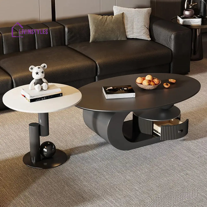 Bali Coffee Table | Stainless Steel and MDF | Composite Ceramic Marble | Oval Shaped