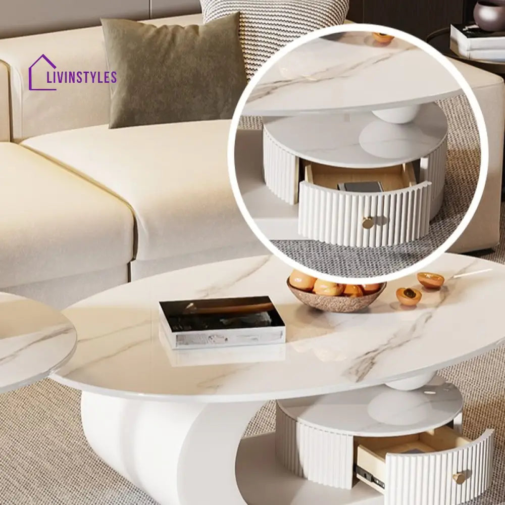 Bali Coffee Table | Stainless Steel and MDF | Composite Ceramic Marble | Oval Shaped