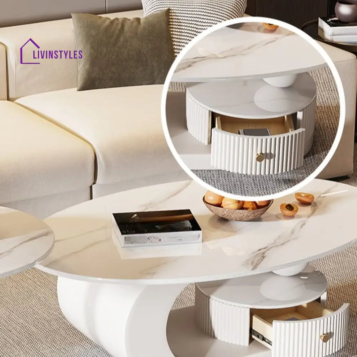 Bali Coffee Table | Stainless Steel and MDF | Composite Ceramic Marble | Oval Shaped
