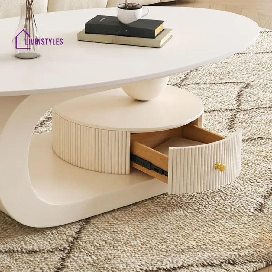 Bali Coffee Table | Stainless Steel and MDF | Composite Ceramic Marble | Oval Shaped - Sinlge Big Table