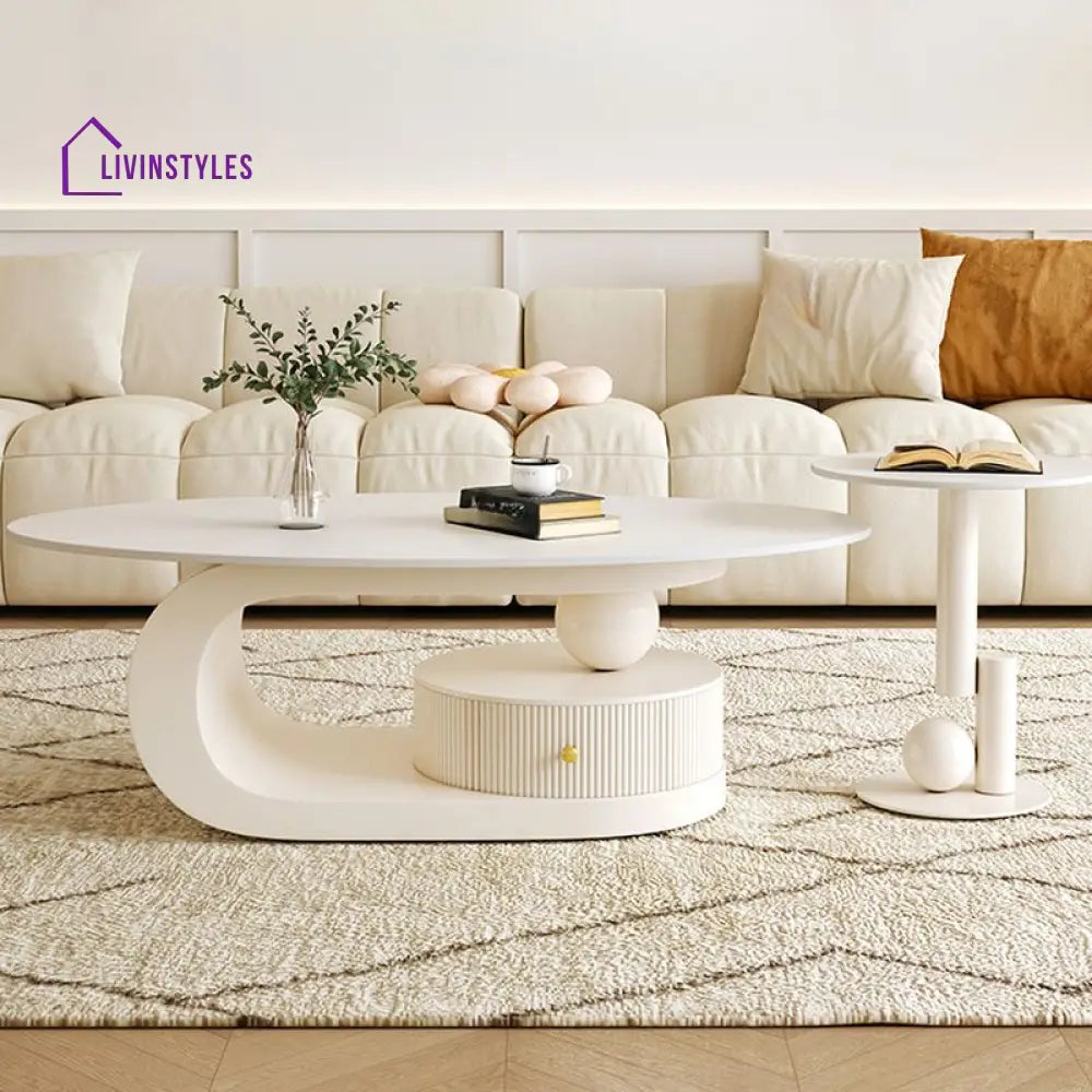 Bali Coffee Table | Stainless Steel and MDF | Composite Ceramic Marble | Oval Shaped - Sinlge Big Table