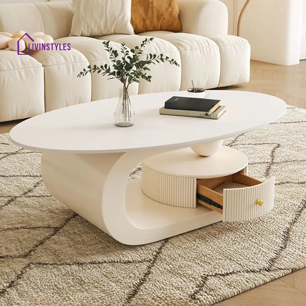 Bali Coffee Table | Stainless Steel and MDF | Composite Ceramic Marble | Oval Shaped - Sinlge Big Table