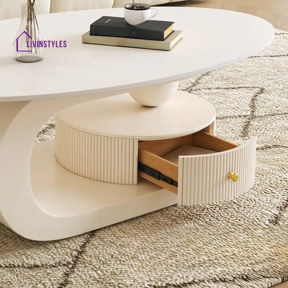 Bali Coffee Table | Stainless Steel and MDF | Composite Ceramic Marble | Oval Shaped - Sinlge Big Table