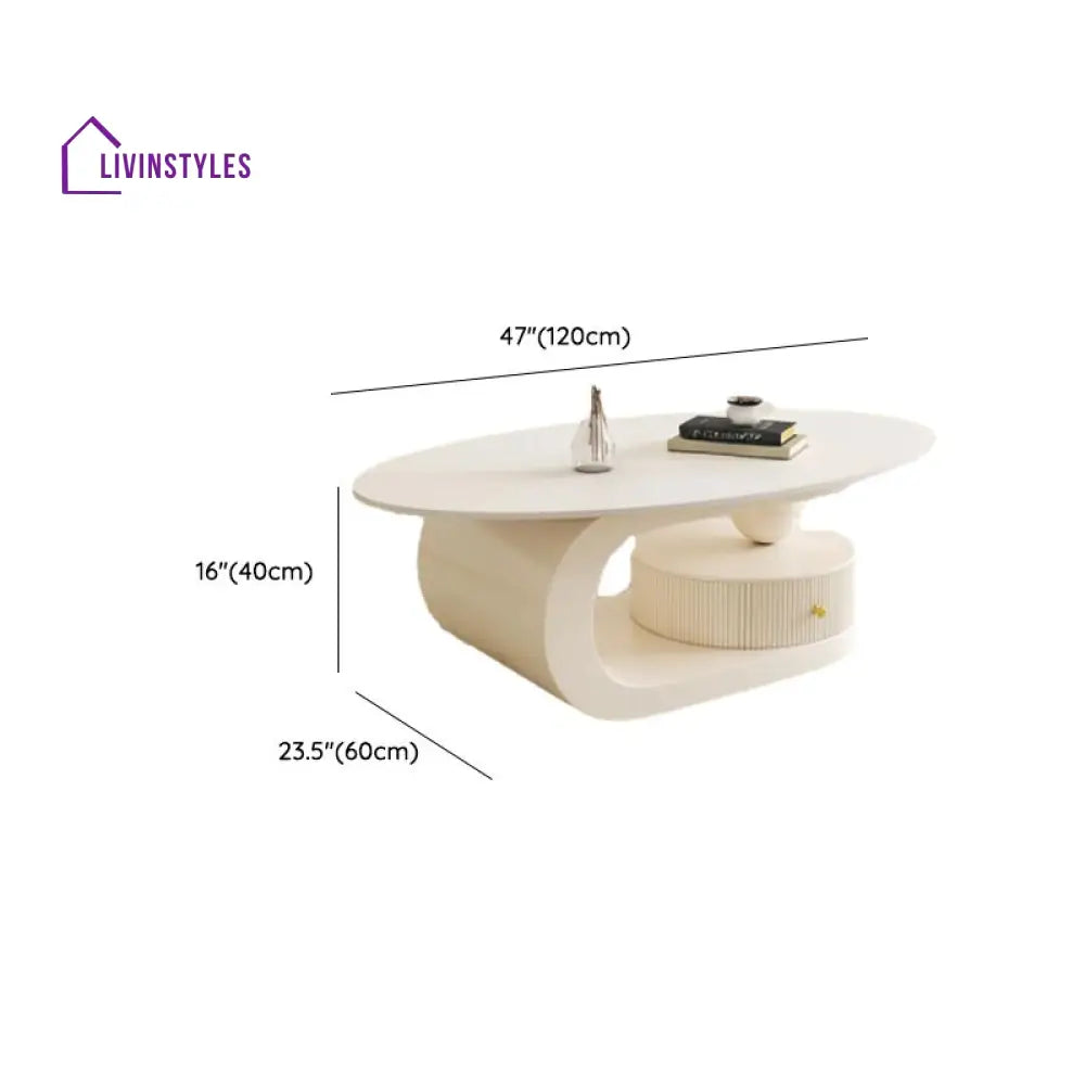 Bali Coffee Table | Stainless Steel and MDF | Composite Ceramic Marble | Oval Shaped - Sinlge Big Table