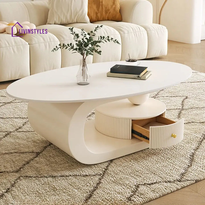 Bali Coffee Table | Stainless Steel and MDF | Composite Ceramic Marble | Oval Shaped - Sinlge Big Table