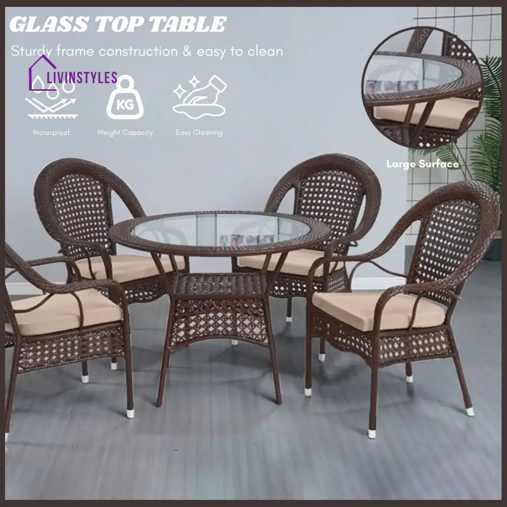 Balqis Outdoor All-Weather Resistant Rattan Wicker 5-Piece Dining Set - Dining Set