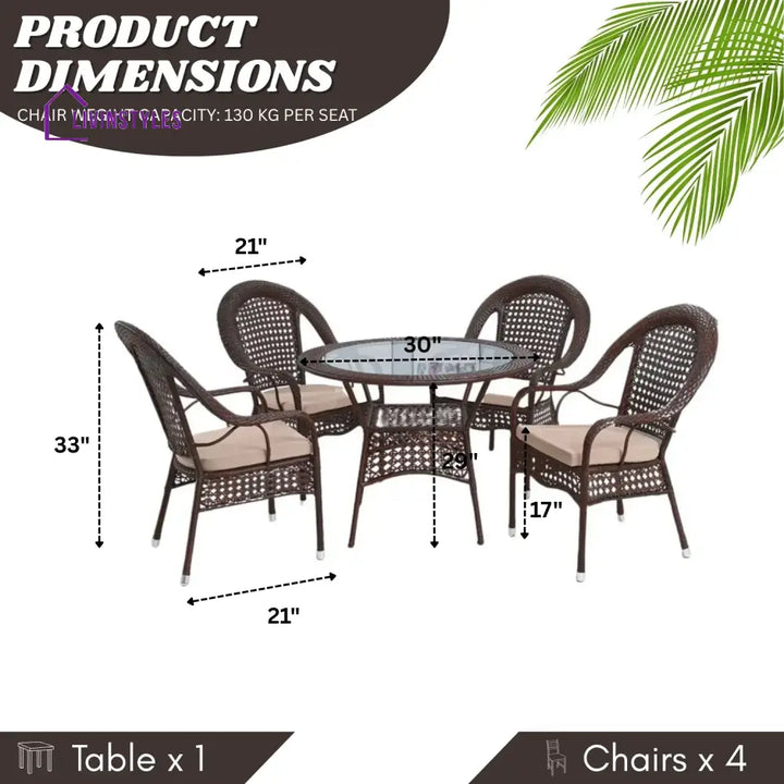 Balqis Outdoor All-Weather Resistant Rattan Wicker 5-Piece Dining Set - Dining Set