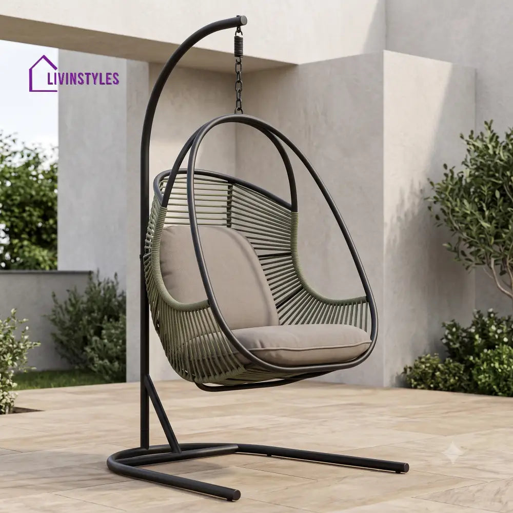 Balthazar Metal Frame Swing Chair with Stand and Rope Woven Seat