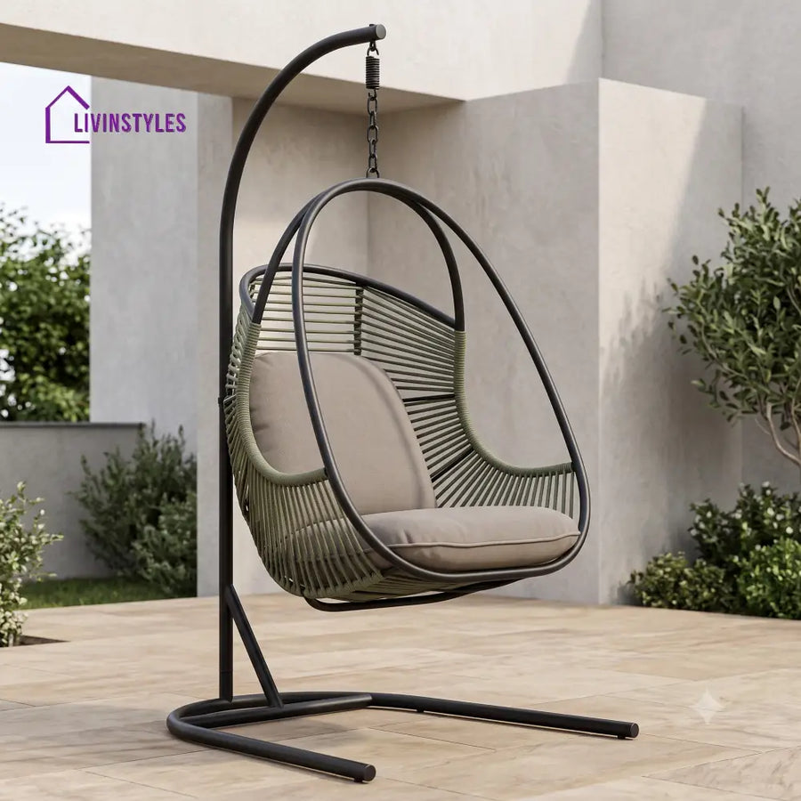 Balthazar Metal Frame Swing Chair with Stand and Rope Woven Seat
