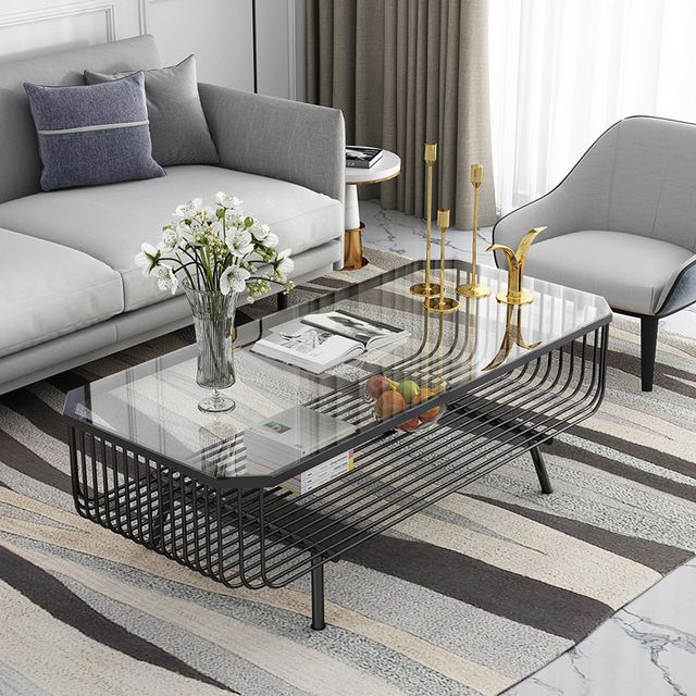 Shradha Rectangular Gold Centre Table For Living Room With Glass Top