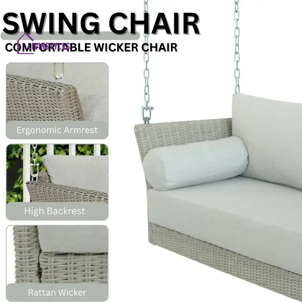 Banke Outdoor Rattan Wicker Hanging Swing Chair with Cushion - Swing